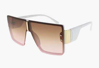 white Large Fashion Rectangle Shield Style Wholesale Sunglasses