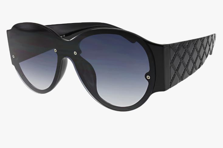 black Wholesale Fashion Rounded Shield Quilted Sunglasses