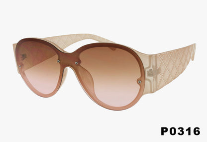 peach Wholesale Fashion Rounded Shield Quilted Sunglasses