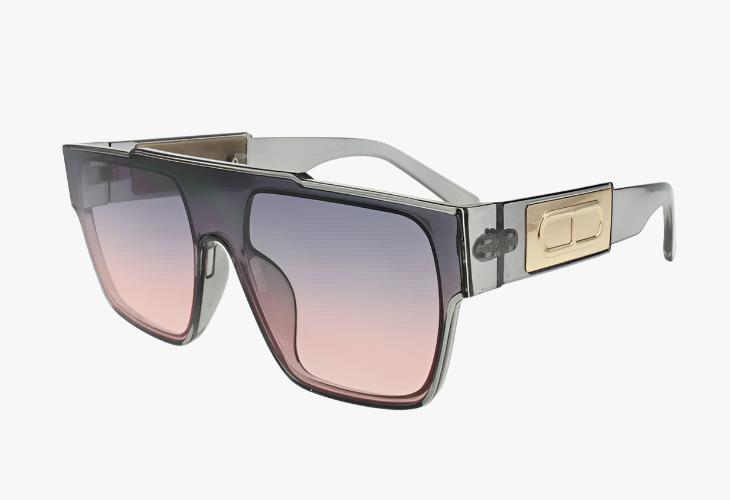 grey pink gradient Large Single Lens Flat Top Rectangle Wholesale Sunglasses