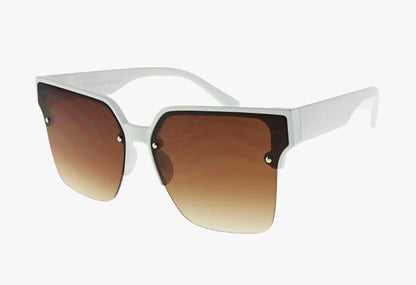 white Fashion Square Semi-Rimless Framed Wholesale Sunglasses