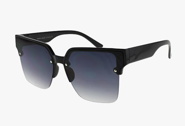 black Fashion Square Semi-Rimless Framed Wholesale Sunglasses