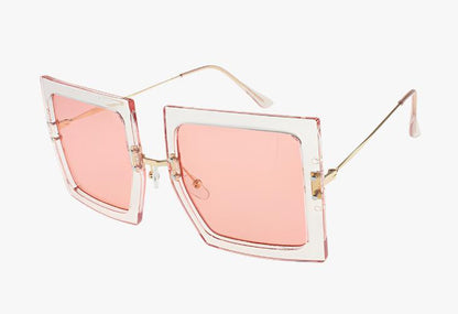 clear pink Fashion Squared Frame Thin Metal Temple Wholesale Sunglasses