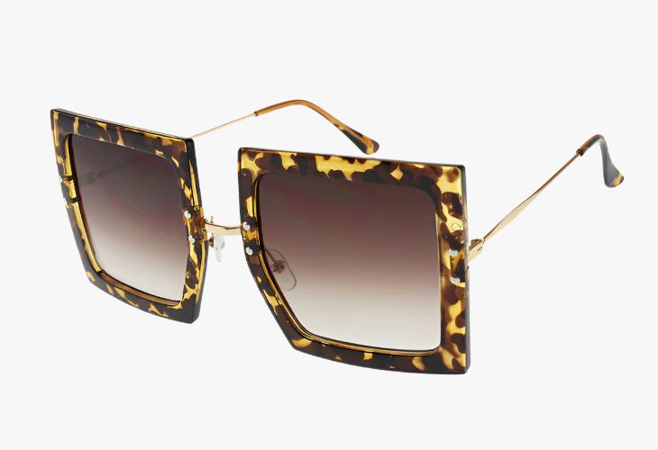 tortoise Fashion Squared Frame Thin Metal Temple Wholesale Sunglasses