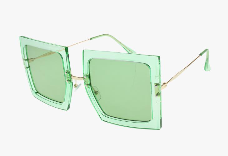 neon green Fashion Squared Frame Thin Metal Temple Wholesale Sunglasses