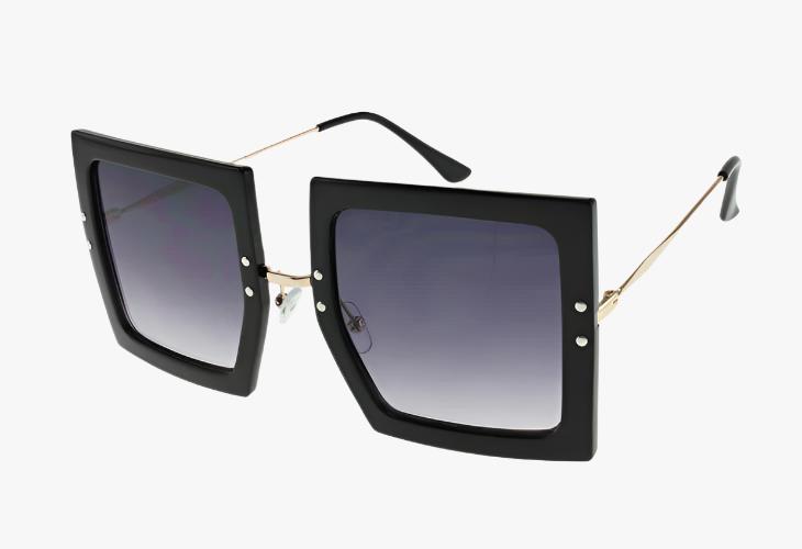 black Fashion Squared Frame Thin Metal Temple Wholesale Sunglasses