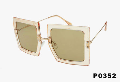 clear tan Fashion Squared Frame Thin Metal Temple Wholesale Sunglasses