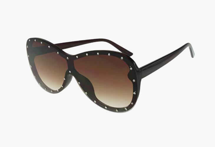 brown Wholesale Rounded Shield Style Studded Sunglasses