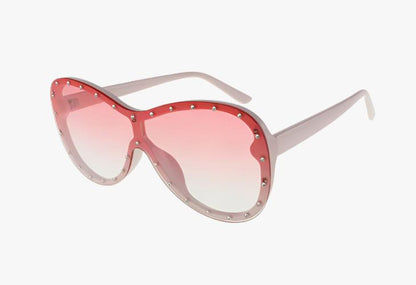 pink Wholesale Rounded Shield Style Studded Sunglasses