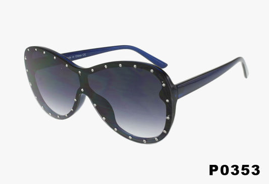 black Wholesale Rounded Shield Style Studded Sunglasses