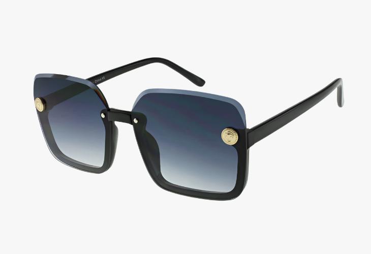 black Wholesale Fashion Square Semi-Frameless Diamond Cut Sunglasses