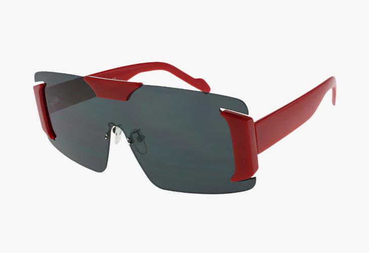 red Wholesale Medium Semi-Rimless Shield Sunglasses