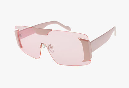 pink Wholesale Medium Semi-Rimless Shield Sunglasses