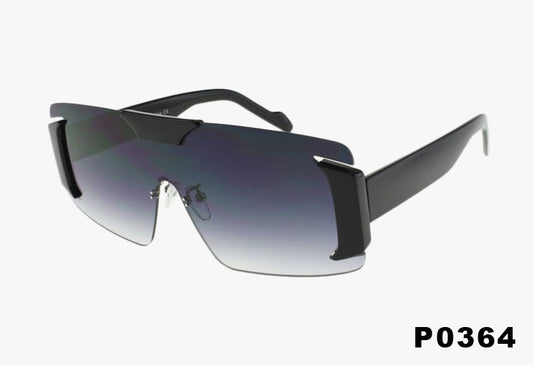 black Wholesale Medium Semi-Rimless Shield Sunglasses