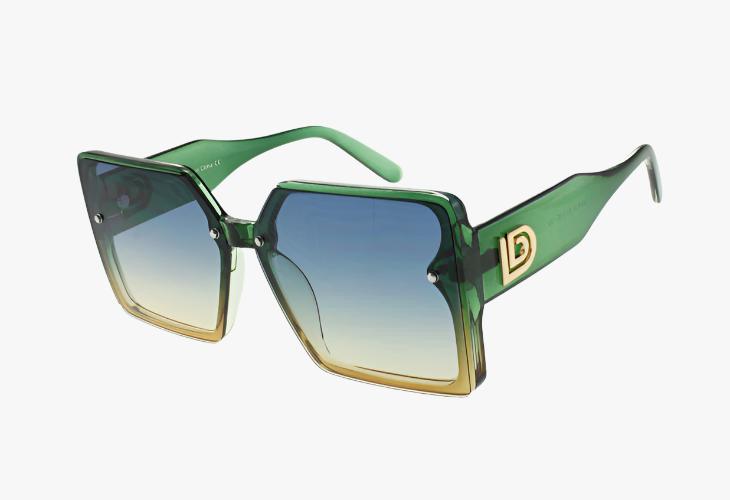 green gradient Fashion Squared Frame Metal Emblem Wholesale Sunglasses