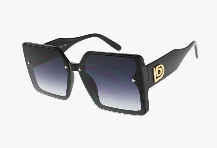 black Fashion Squared Frame Metal Emblem Wholesale Sunglasses