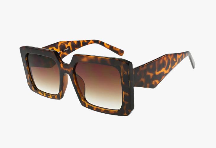 tortoise Wholesale Fashion Large Square Geometric Temple Sunglasses