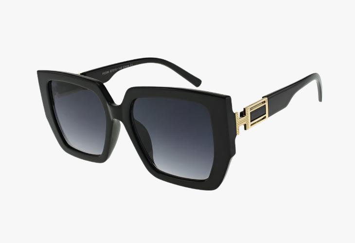 black Wholesale Luxury Angular Frame Metal Detail Sunglasses