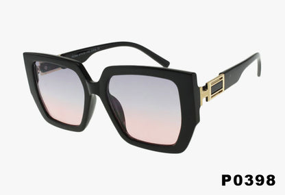 black gradient Wholesale Luxury Angular Frame Metal Detail Sunglasses