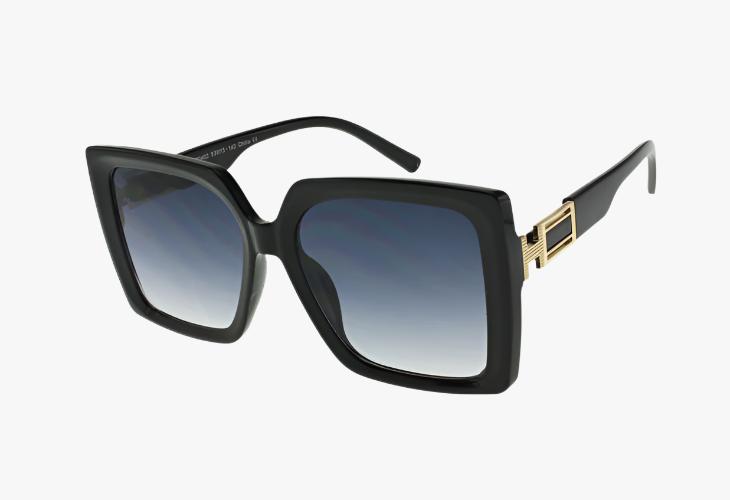 black Wholesale Luxury Square Frame Metal Detail Sunglasses