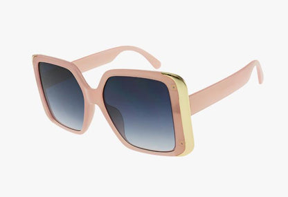 pink Wholesale Large Square Frame Metal Trim Sunglasses