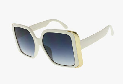 white Wholesale Large Square Frame Metal Trim Sunglasses