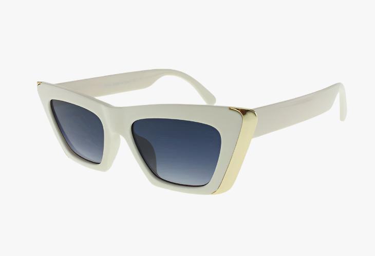 white Wholesale Square Cat Eye Frame Metal Trim Sunglasses