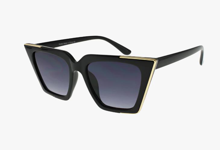 black Wholesale Large Metal Trimmed Cat Eye Sunglasses