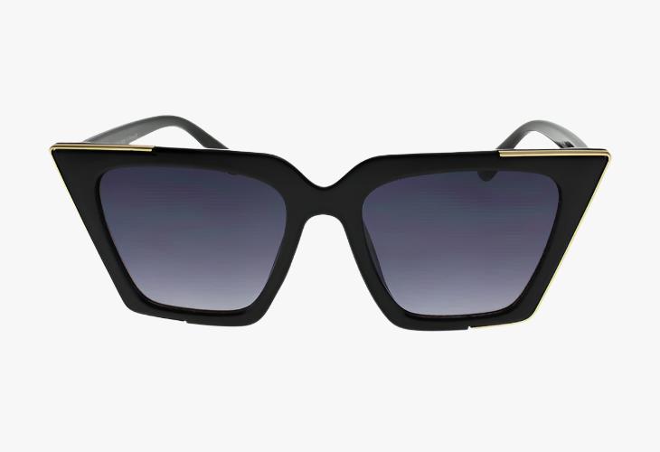 front view black Wholesale Large Metal Trimmed Cat Eye Sunglasses