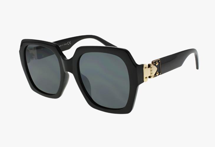 solid black Fashion Retro Rectangle Metal Temple Wholesale Sunglasses