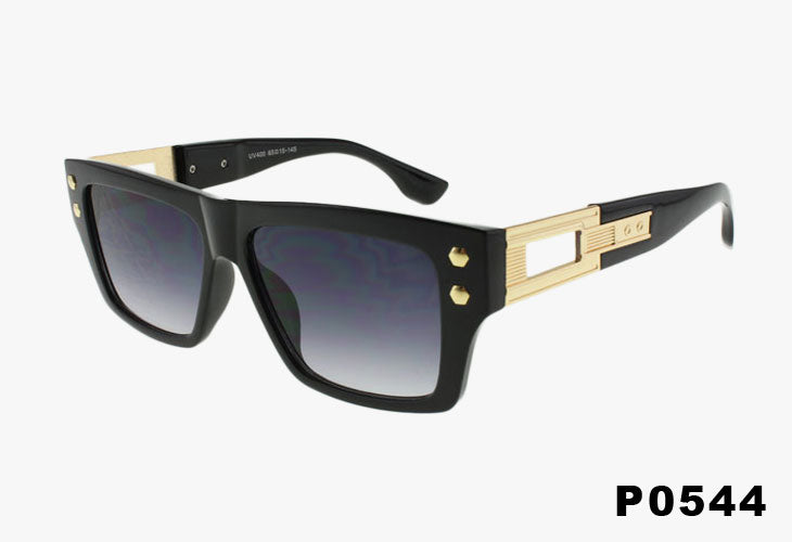 black Fashion Retro Rectangle Metal Temple Wholesale Sunglasses