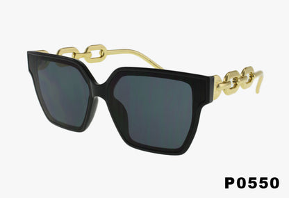 black Wholesale Fashion Large Square Metallic Chain Sunglasses