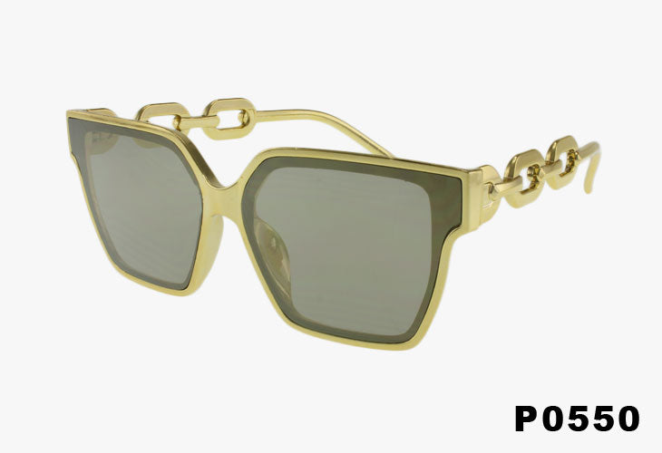 gold Wholesale Fashion Large Square Metallic Chain Sunglasses