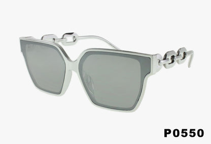 silver Wholesale Fashion Large Square Metallic Chain Sunglasses