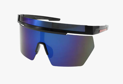 black blue mirror Wholesale Large Sport Double Lens Shield Sunglasses