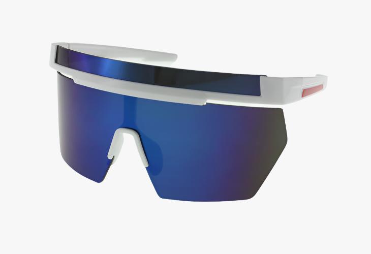 white frame blue mirror Wholesale Large Sport Double Lens Shield Sunglasses