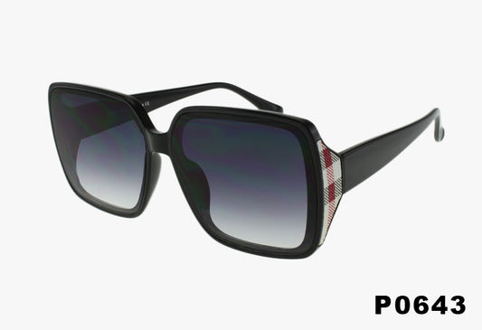 black Wholesale Fashion Square With Leatherette Inlay Sunglasses