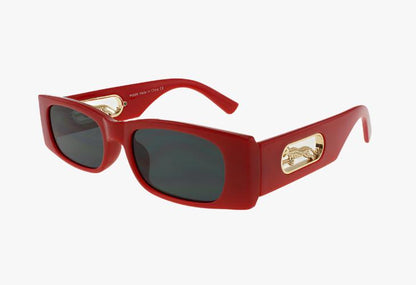 red Wholesale Slim Rectangle Sunglasses Gold Panther Emblem