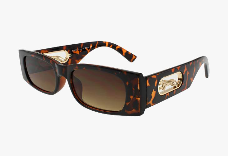 tortoise Wholesale Slim Rectangle Sunglasses Gold Panther Emblem