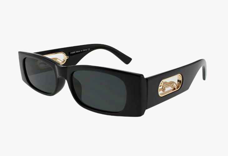 black Wholesale Slim Rectangle Sunglasses Gold Panther Emblem