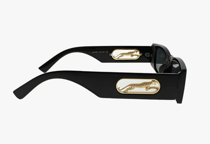 side view Wholesale Slim Rectangle Sunglasses Gold Panther Emblem