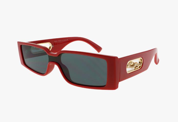 red Wholesale Slim Rectangle Shield Sunglasses Gold Panther Emblem