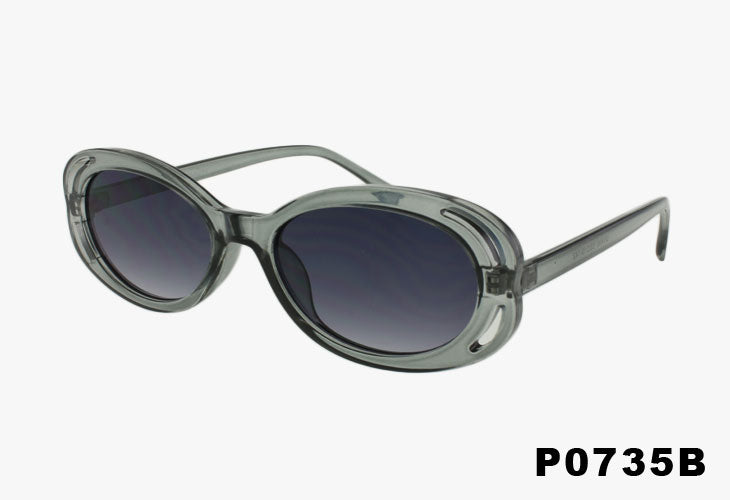 clear grey Wholesale Fashion Slim Oval With Curved Cutout Sunglasses