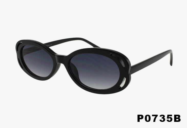 black Wholesale Fashion Slim Oval With Curved Cutout Sunglasses