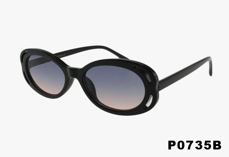 black gradient Wholesale Fashion Slim Oval With Curved Cutout Sunglasses