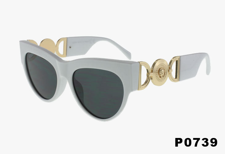 white Wholesale Fashion Ornate Metal Emblem Sunglasses