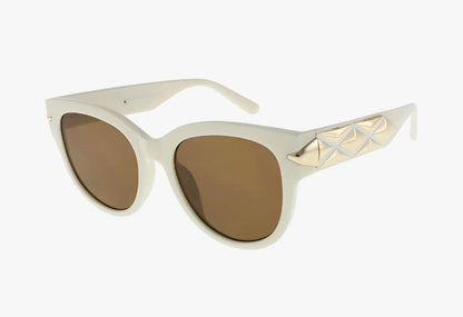 off white Wholesale Fashion Luxury Rounded Metal Embellishment Sunglasses