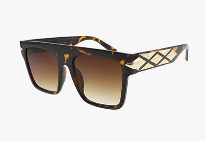 brown Wholesale Fashion Square Metal Detailing Sunglasses