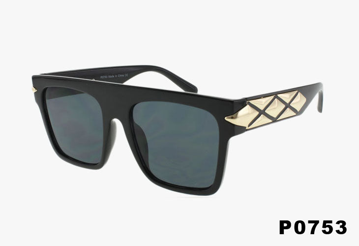 solid black Wholesale Fashion Square Metal Detailing Sunglasses