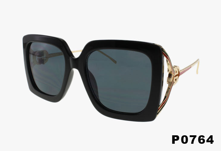 solid black Wholesale Square Fashion Metal Split Temple Sunglasses